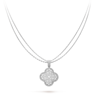 [Spark]CLOVER 25MM SILVER FULL DIAMOND BIG CLOVER NECKLACE