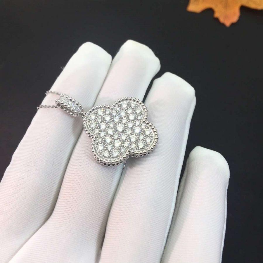 [Spark]CLOVER 25MM SILVER FULL DIAMOND BIG CLOVER NECKLACE