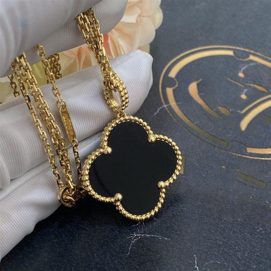 [Spark]CLOVER 25MM GOLD ONYX BIG CLOVER NECKLACE