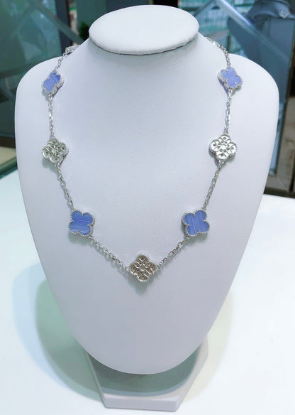 [Spark]CLOVER 10 MOTIFS CHALCEDONY DIAMONDS SILVER NECKLACE