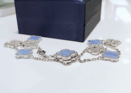 [Spark]CLOVER 10 MOTIFS CHALCEDONY DIAMONDS SILVER NECKLACE