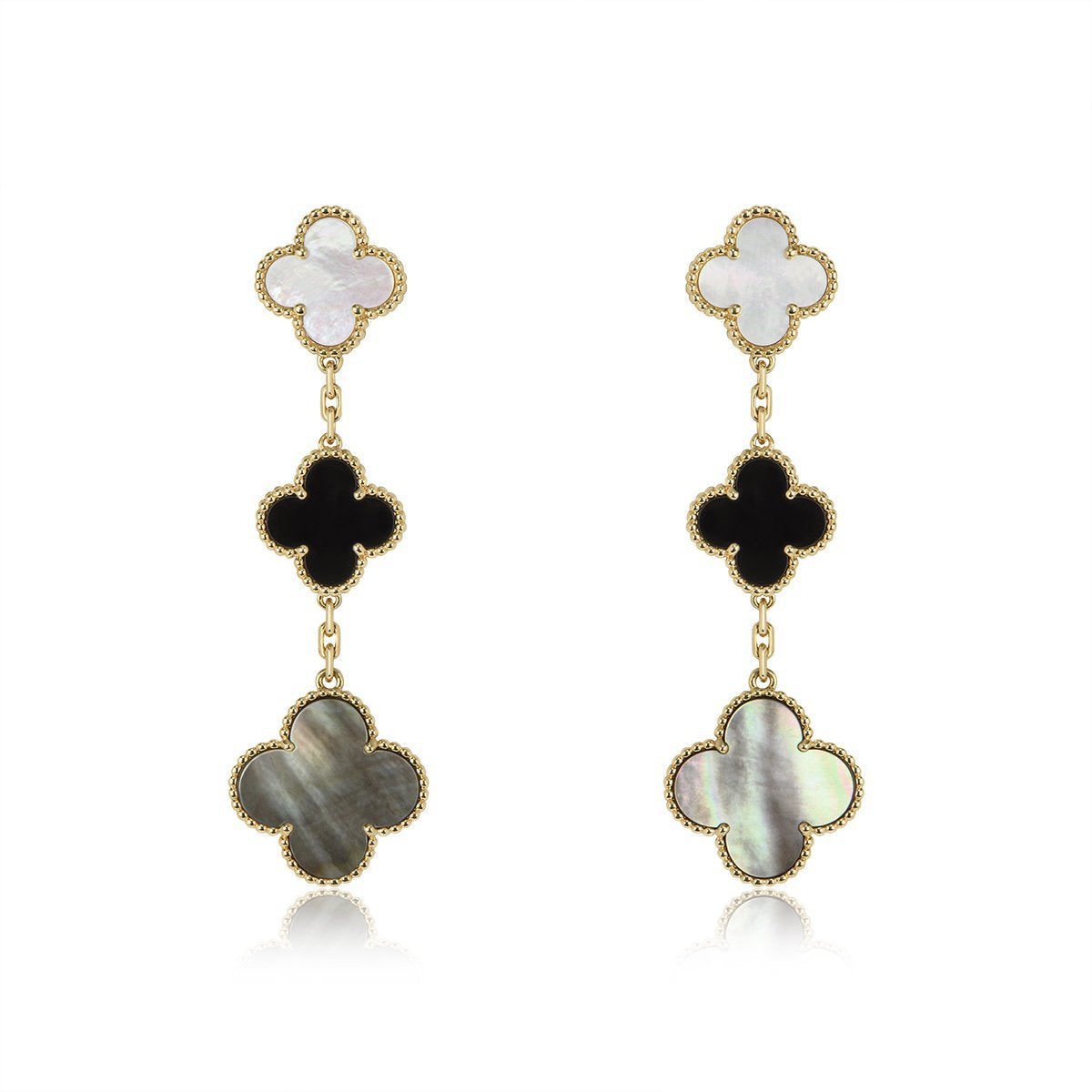 [Spark]CLOVER EARRINGS GOLD ONYX MOP 3 MOTIF