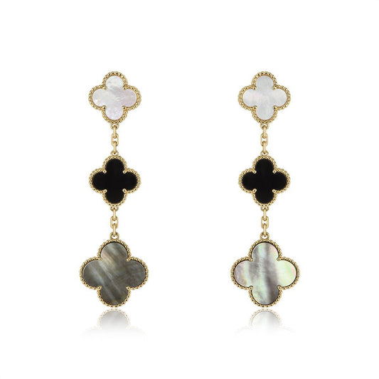 [Spark]CLOVER EARRINGS GOLD ONYX MOP 3 MOTIF