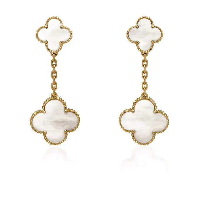 [Spark]CLOVER 2 MOTIF WHITE MOP EARRINGS